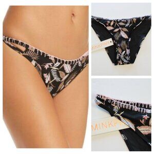 MINKPINK Ipanema Cutout Side Tab Bikini Bottom Black Floral Medium Large NWT